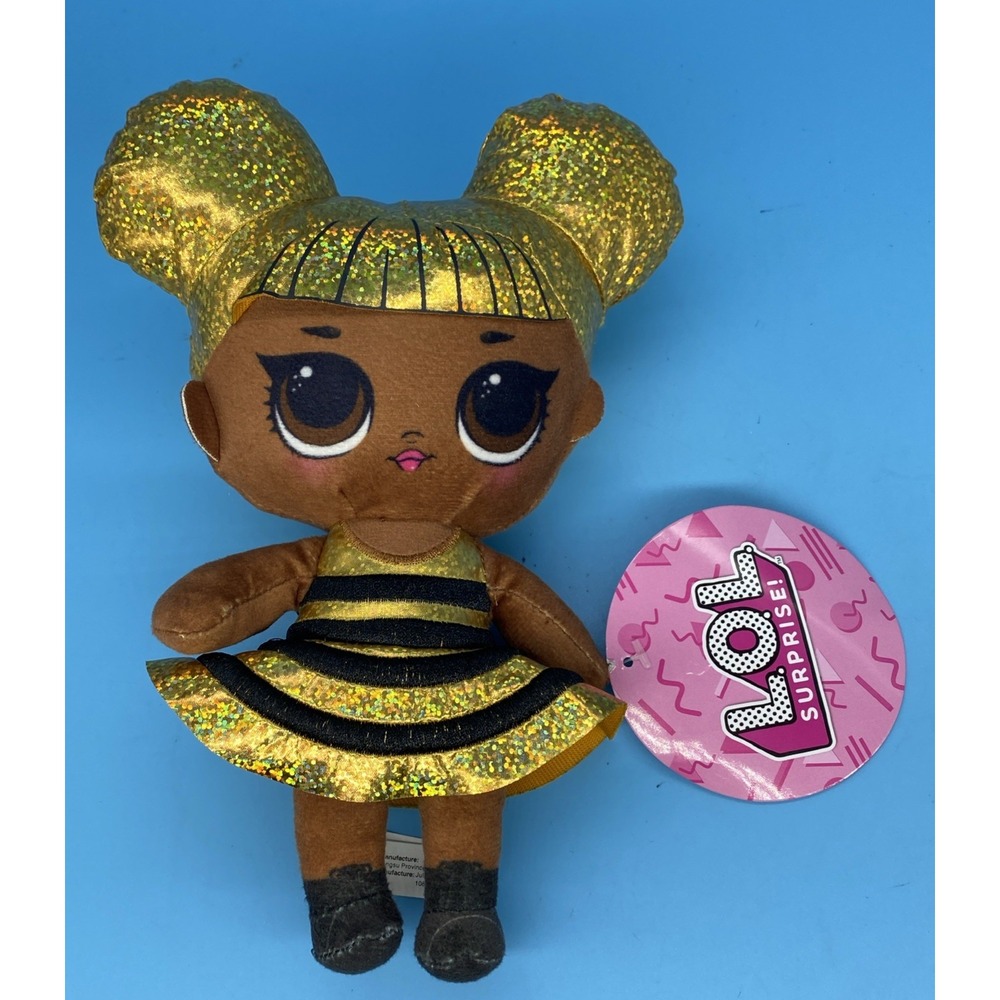LOL Surprise Queen Bee Plush Doll 8" Gold Glitter Hair Stripe Dress NWT